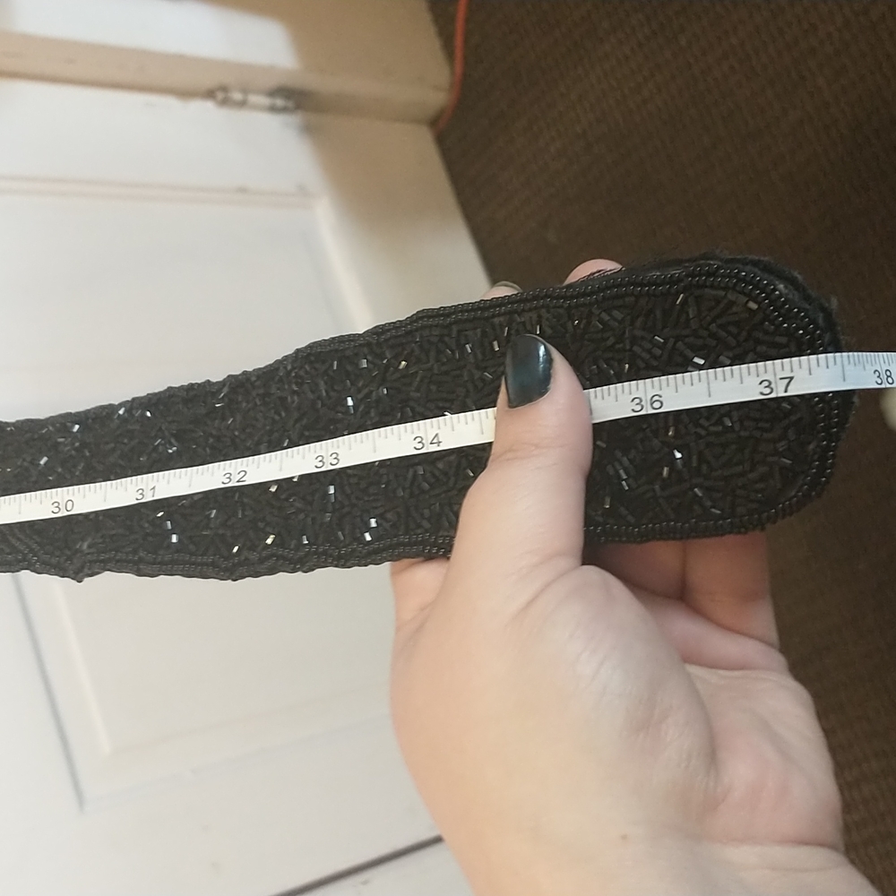 Morgan Taylor black beaded Velcro belt 37.5 total inches glass beads - Picture 6 of 6